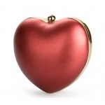 Red Pearl Metallic Heart Diamante Evening Clutch Purse Jewelry Box